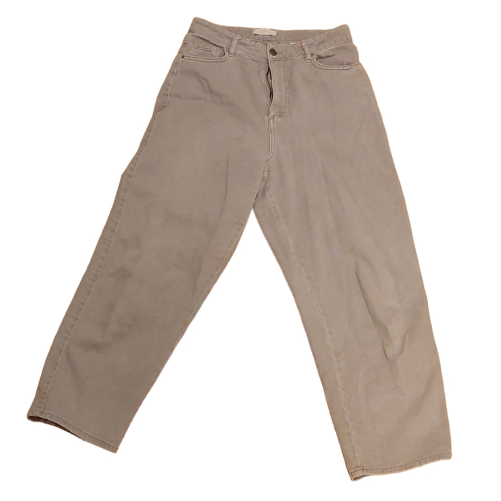 Gray/white wide leg cropped cotton pants
